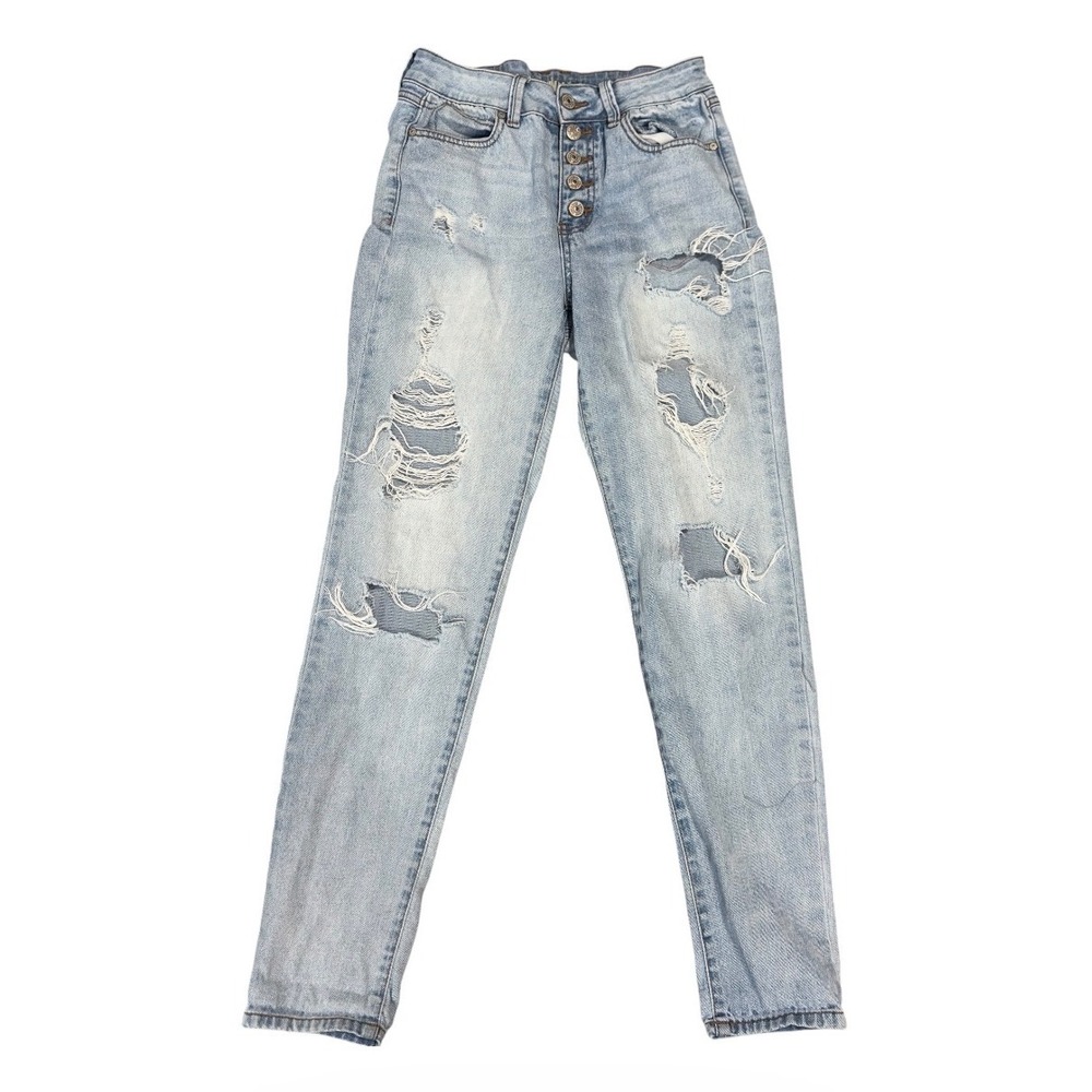 Rewash Brand Womens Distressed Skinny Jeans Light Wash Button Fly Size 3R W26